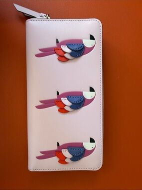 kate spade Flock Party Parrots Appliqué Zip Wallet with Multicolor Wings